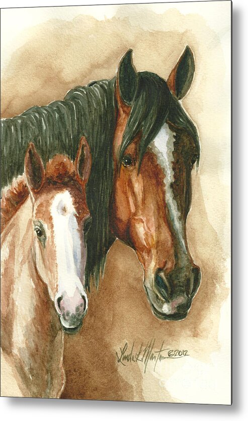Wild Horse Art Metal Print featuring the painting Olga and Mimi by Linda L Martin