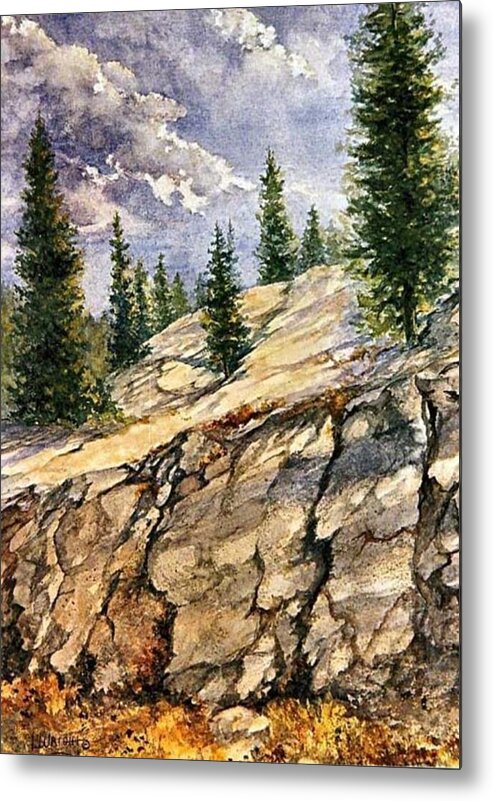 Watercolor Metal Print featuring the painting On the Rocks by Lynne Wright