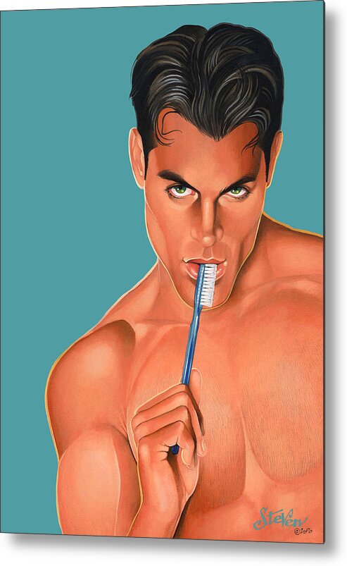 Male Metal Print featuring the mixed media Oral Hygiene by Steven Stines