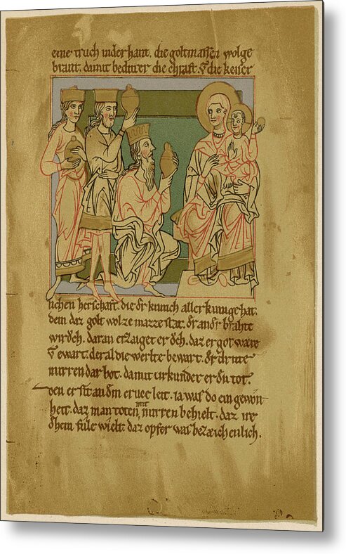 Writing Metal Print featuring the drawing Page From An Illuminated Manuscript by Mary Evans Picture Library