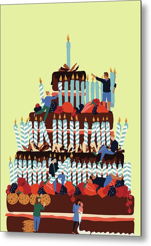 20-24 Years Metal Print featuring the photograph People Decorating Huge Birthday Cake by Ikon Images