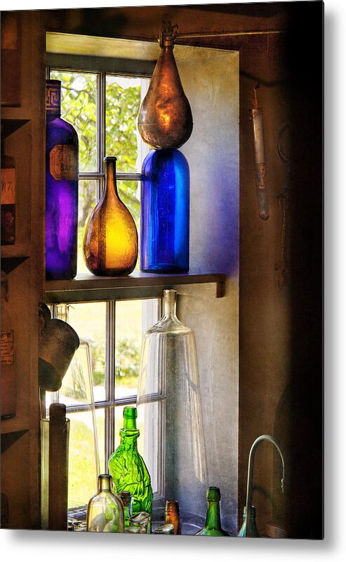 Hdr Metal Print featuring the photograph Pharmacy - Colorful glassware by Mike Savad