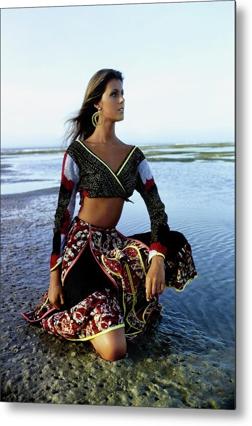 Fashion Metal Print featuring the photograph Pilar Crespi Wearing A Patchwork Apron by Arnaud de Rosnay