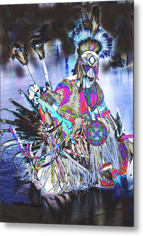American Indian Metal Print featuring the digital art Powwow dancer in Warrior Regalia by Kae Cheatham