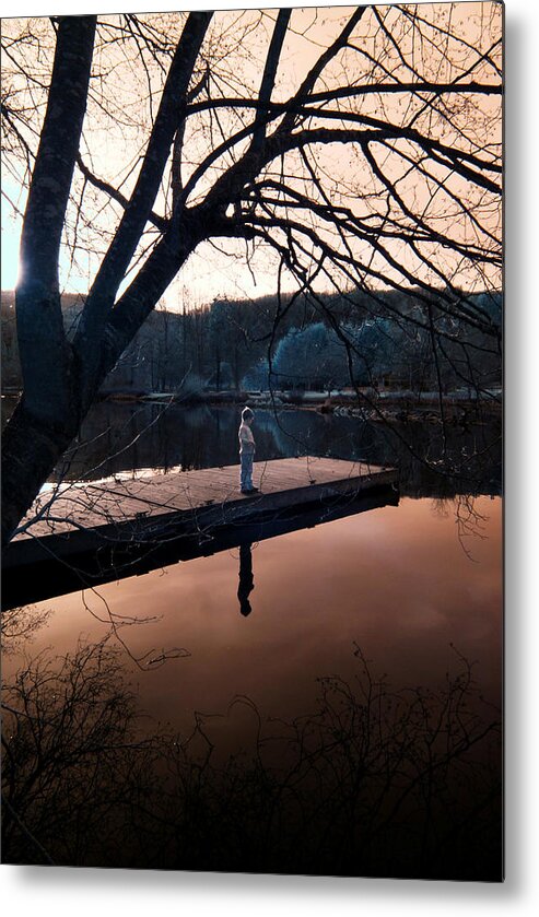 Boy Metal Print featuring the photograph Quiet Moment Reflecting by Rebecca Parker