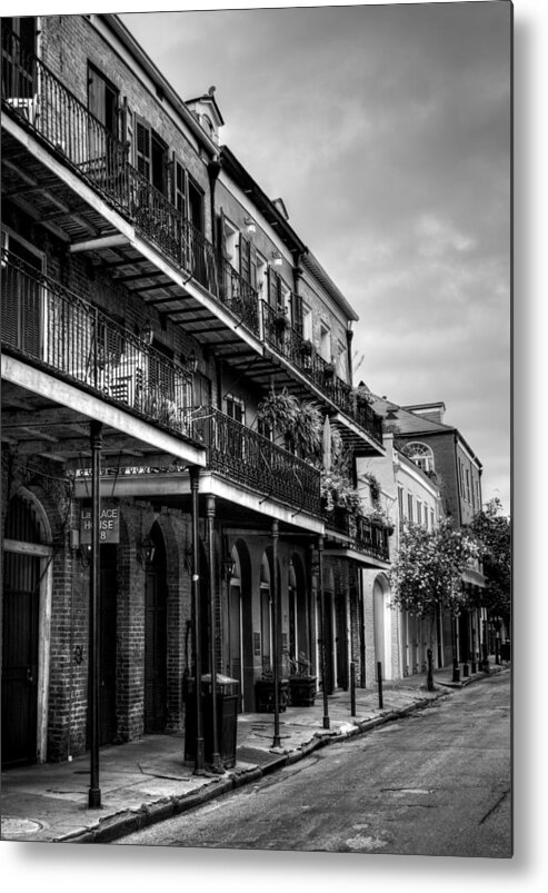 Chartres Street Metal Print featuring the photograph Quiet Morning in the French Quarter in Black and White by Greg and Chrystal Mimbs