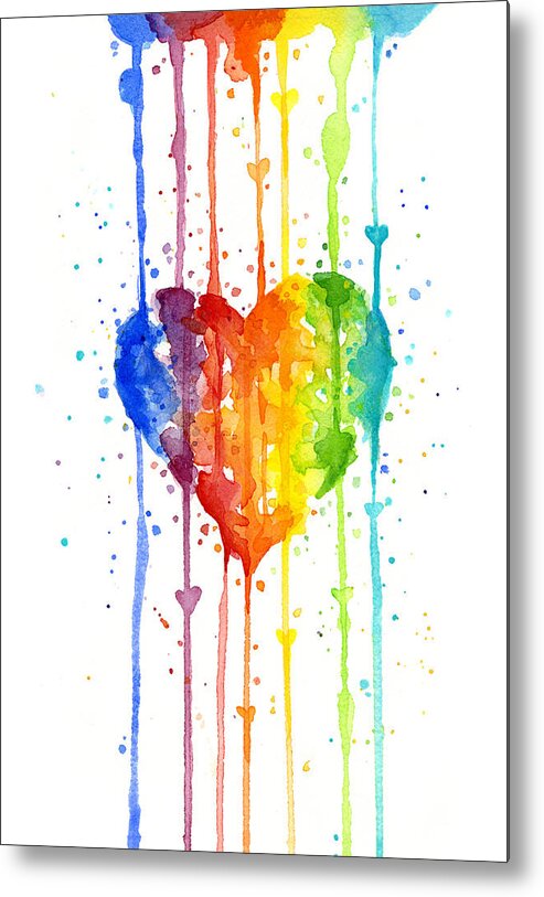 Heart Metal Print featuring the painting Rainbow Watercolor Heart by Olga Shvartsur