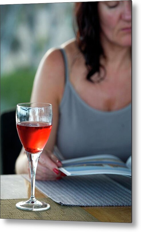 Glass Of Wine Metal Print featuring the photograph Reader And A Red by Lee Stickels