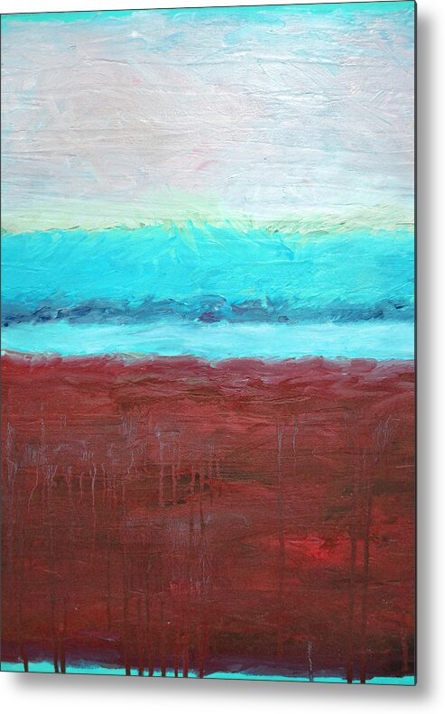 Abstract Metal Print featuring the painting Red and Aqua get Married by Michelle Calkins