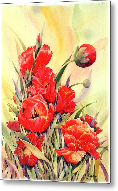 Painting Of Tulips Metal Print featuring the painting Red Tulips by Maryann Boysen