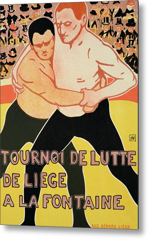Advert Metal Print featuring the painting Reproduction of a poster advertising a wrestling tournament by Armand Rossenfosse