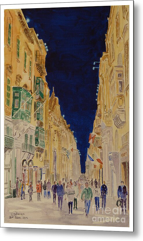 Republic Street Metal Print featuring the painting Republic Street Valletta Malta by Godwin Cassar