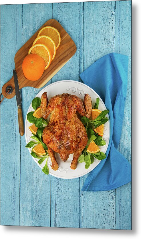 Orange Metal Print featuring the photograph Roasted Chicken by Sashahaltam