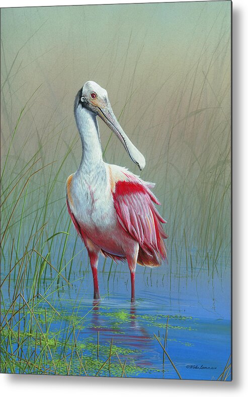 Roseate Spoonbill Metal Print featuring the painting Roseate Spoonbill by Mike Brown