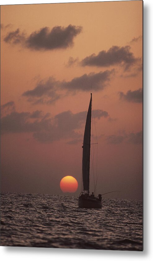 Feb0514 Metal Print featuring the photograph Sailboat Adrift At Sunset Sri Lanka by Flip Nicklin