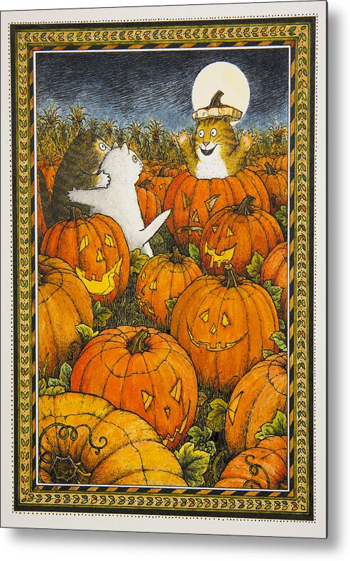 Cats Metal Print featuring the painting Scaredy Cats by Lynn Bywaters