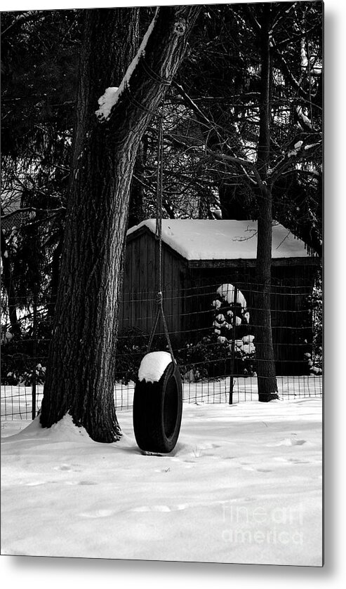 Winter Landscape Metal Print featuring the photograph Snow on Tire Swing by Frank J Casella