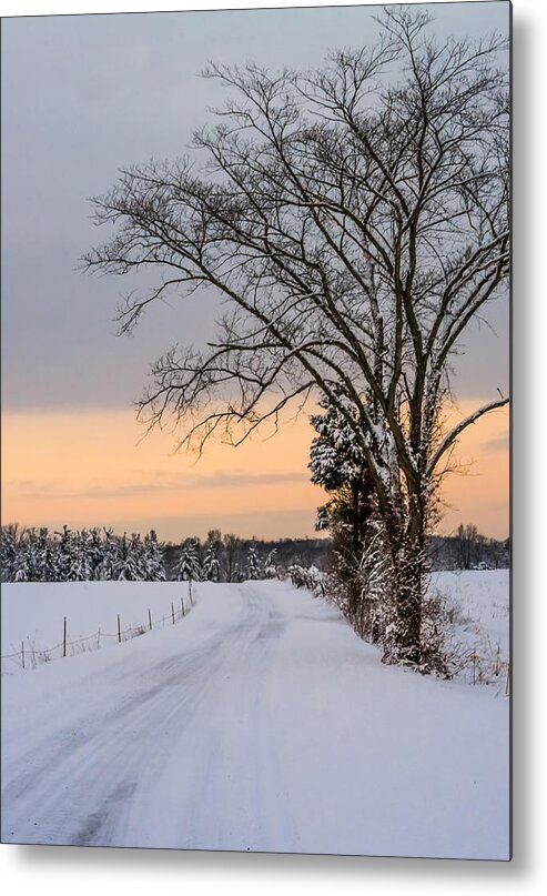 Snow Metal Print featuring the photograph Snowy Country Road by Holden The Moment