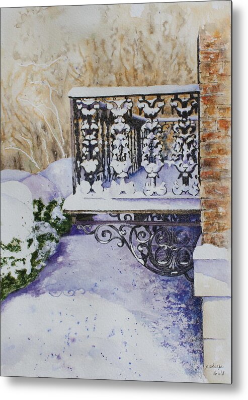  Snow Scene Metal Print featuring the painting Snowy Ironwork by Patsy Sharpe