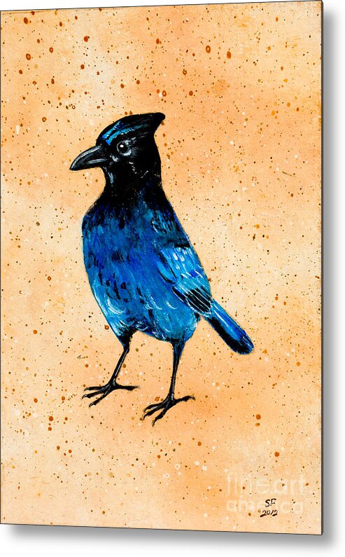  Metal Print featuring the painting Stellar jay by Stefanie Forck