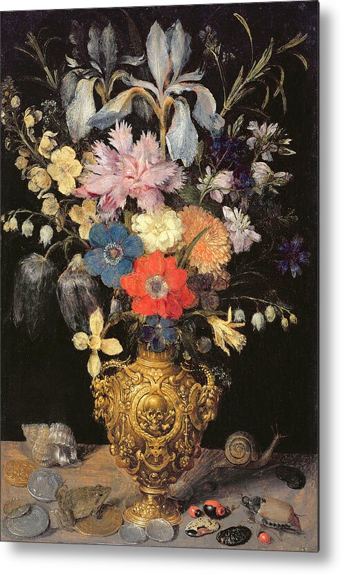 Iris Metal Print featuring the painting Still Life With Flowers, C.1604 by Georg Flegel