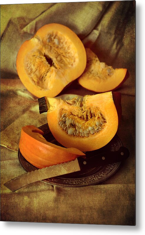 Still Life Metal Print featuring the photograph Still life with fresh pumpkins by Jaroslaw Blaminsky