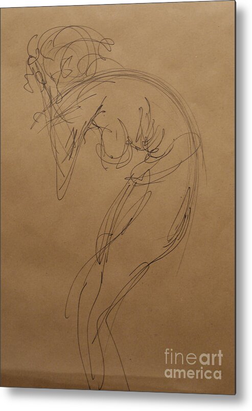 Nude Expressive Drawing In Ink Metal Print featuring the painting Stress by Heather Hennick