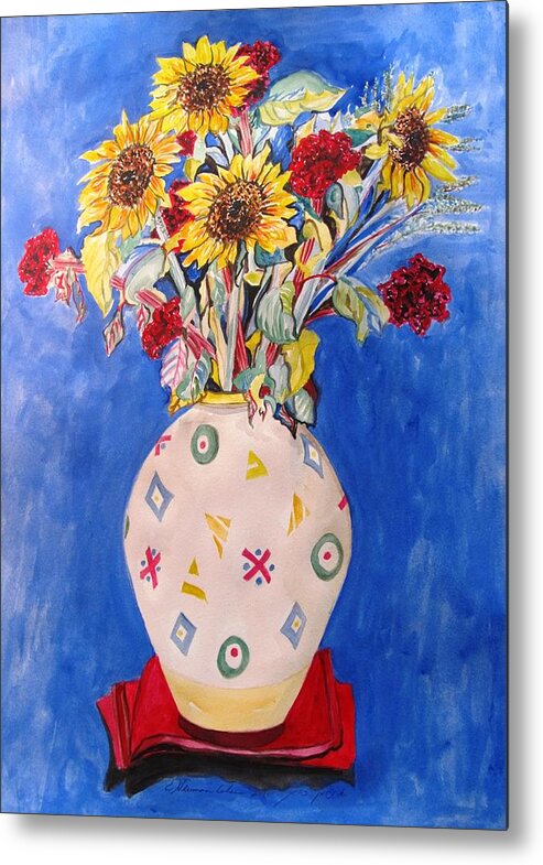 Sunflowers At Home Metal Print featuring the painting Sunflowers at Home by Esther Newman-Cohen
