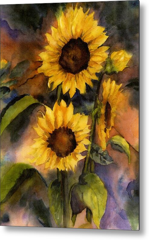 Sunflowers Metal Print featuring the painting Sunflowers for Cyndi by Maria Hunt