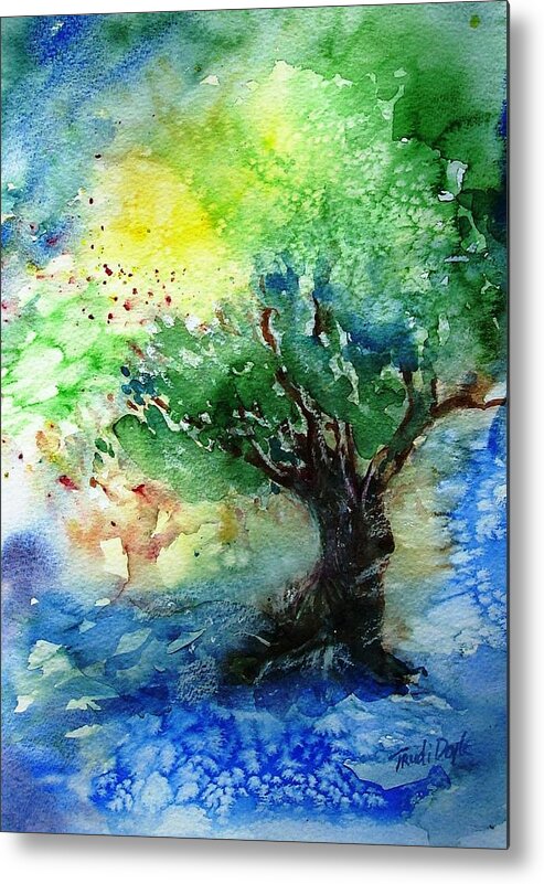 Olive Tree Metal Print featuring the painting Sunlit Olive Tree in Skiathos by Trudi Doyle