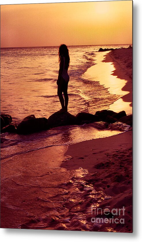 Sunset Metal Print featuring the photograph Sunset Silhouette Druif Beach Aruba by Thomas R Fletcher