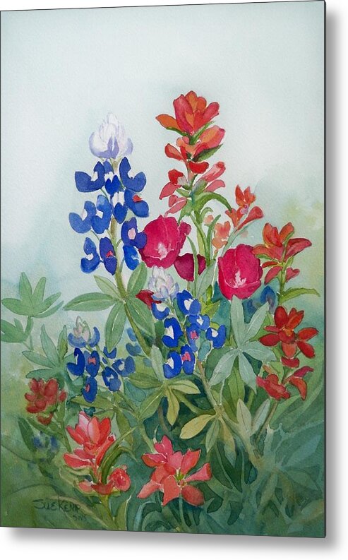 Bluebonnets Metal Print featuring the painting Texas Wildflowers by Sue Kemp