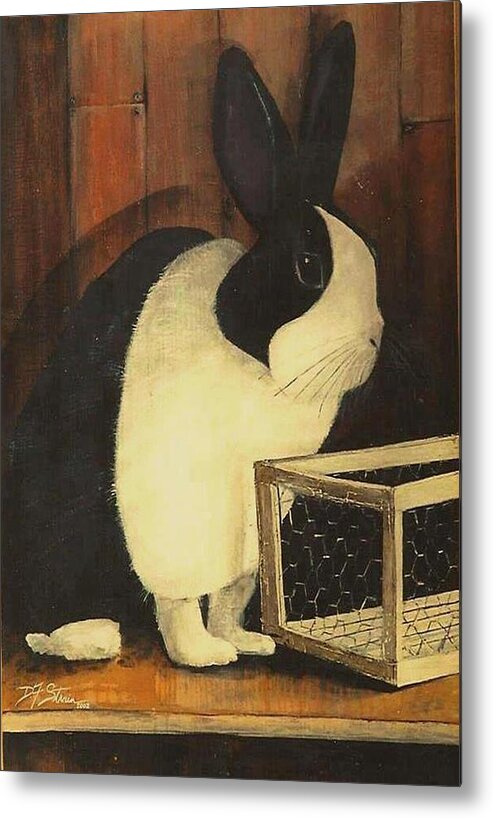 Images Metal Print featuring the painting The Black and White Dutch Rabbit 2 by Diane Strain