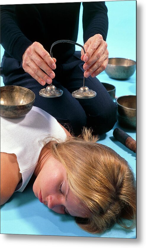 Tibetan Bell Metal Print featuring the photograph Tibetan Bell Therapy by Mauro Fermariello/science Photo Library