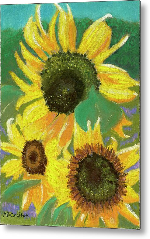 Sunflowers Metal Print featuring the painting Triple Gold by Arlene Crafton
