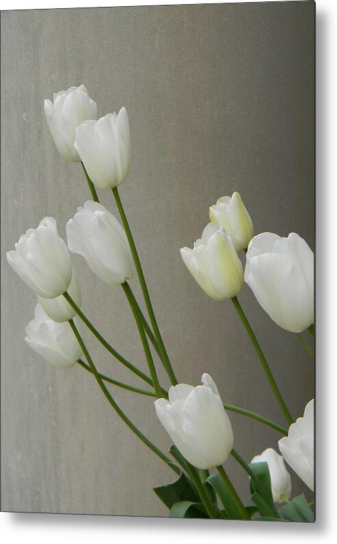 Tulip Metal Print featuring the photograph Tulips Against Pillar by Jean Goodwin Brooks