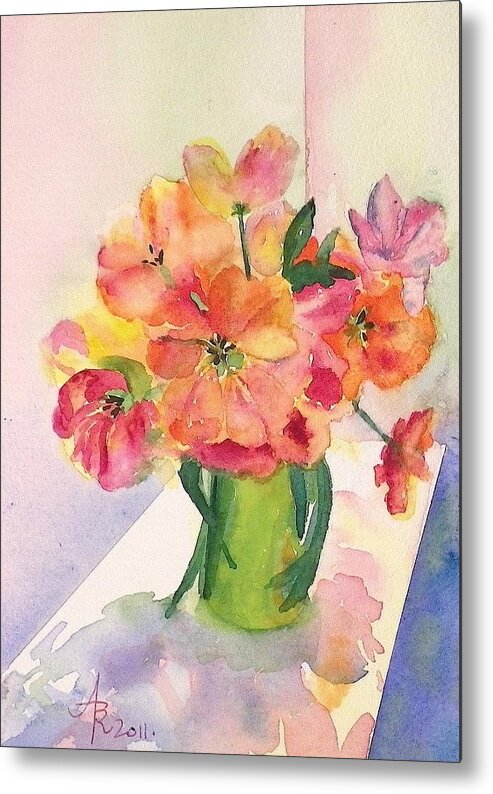 Tulip Metal Print featuring the painting Tulips for Mother's Day by Anna Ruzsan