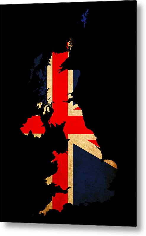 Map Metal Print featuring the photograph UK grunge map outline flag insert by Matthew Gibson