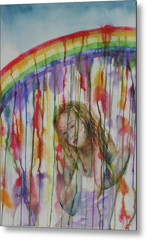 Dream Metal Print featuring the painting Under a Crying Rainbow by Anna Ruzsan