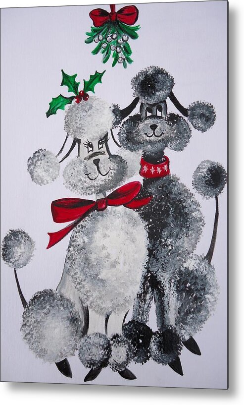 Poodle Metal Print featuring the painting Under the Mistletoe by Leslie Manley