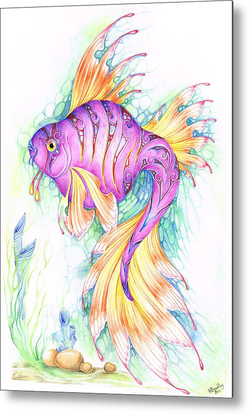Fish Metal Print featuring the painting Veiltail Fairy Fish by Heather Bradley