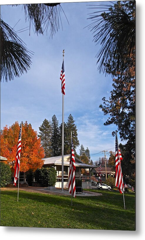American Flag Metal Print featuring the photograph VFW Hall Veterans Day by Michele Myers