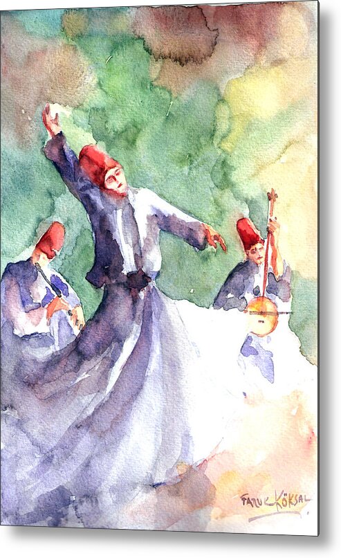 Dervishes Metal Print featuring the painting Whirling Dervishes by Faruk Koksal