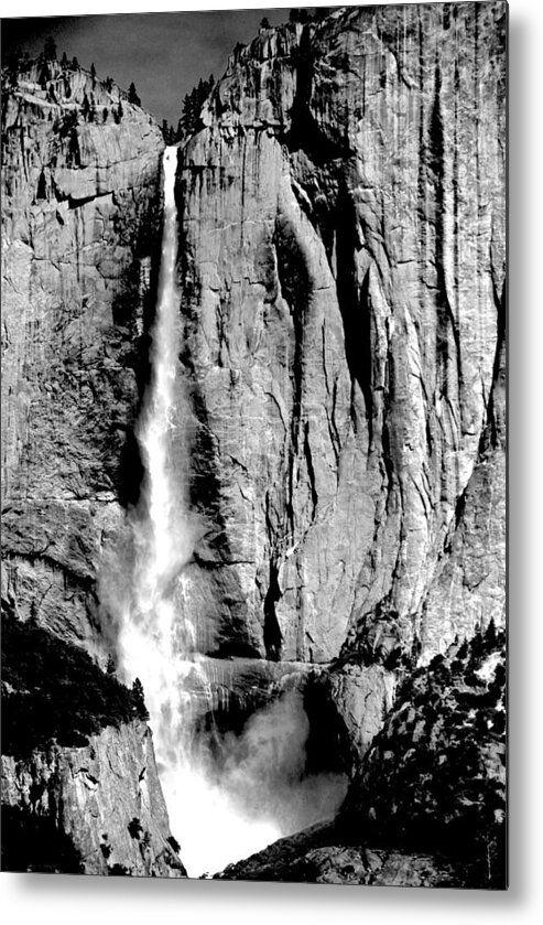 Yosemite Falls Metal Print featuring the photograph Yosemite Falls Black and White by Eric Tressler