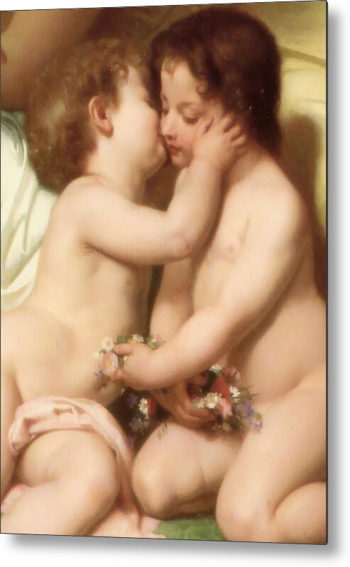 William Bouguereau Metal Print featuring the digital art Young woman contemplating two embracing children Detail II by William Bouguereau