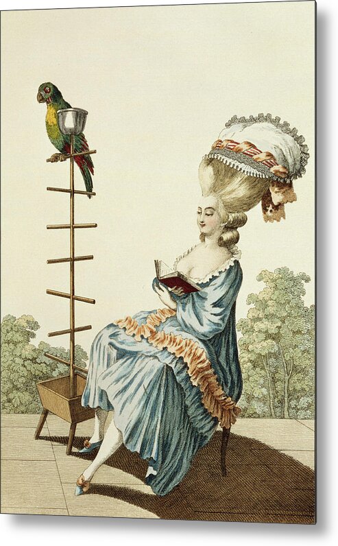 Parrot Metal Print featuring the drawing Young Woman Reading In A Day Dress by Claude Louis Desrais