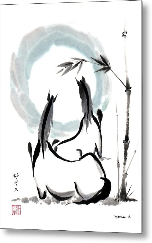 Chinese Brush Painting Metal Print featuring the painting Zen Horses Into the Vortex by Bill Searle