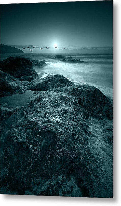 Atmospheric Metal Print featuring the photograph Moonlit beach #1 by Jaroslaw Grudzinski