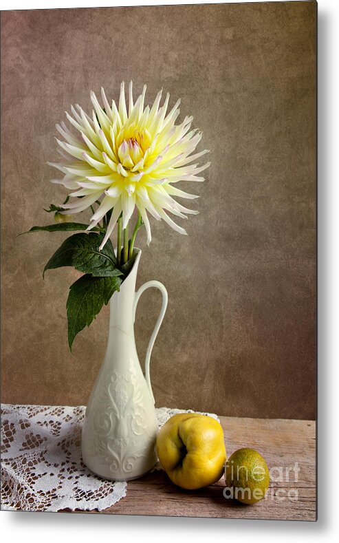 Still Metal Print featuring the photograph Still Life with Dahila #1 by Nailia Schwarz