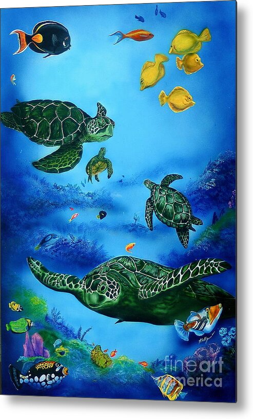 Turtles Metal Print featuring the painting The Beauty Below #1 by Kathleen Kelly Thompson